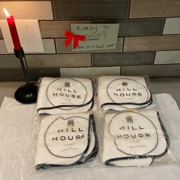 Hill House Home - Set of 8 - Marella Towels Handx4+Washclothx4 White wBlackTrim - Picture 7 of 12